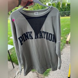 PINK mesh v neck long sleeve